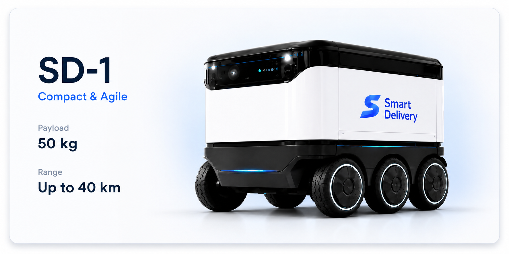 SD-1 compact autonomous delivery robot, payload 50 kg, range up to 40 km