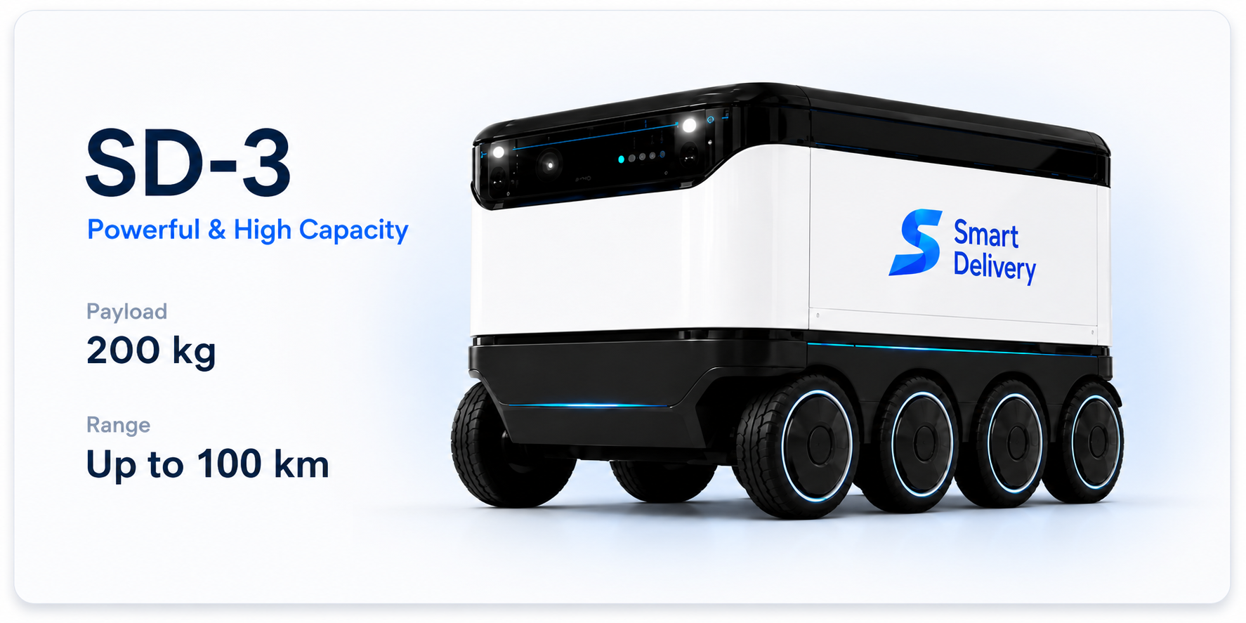 SD-3 high capacity autonomous delivery robot, payload 200 kg, range up to 100 km
