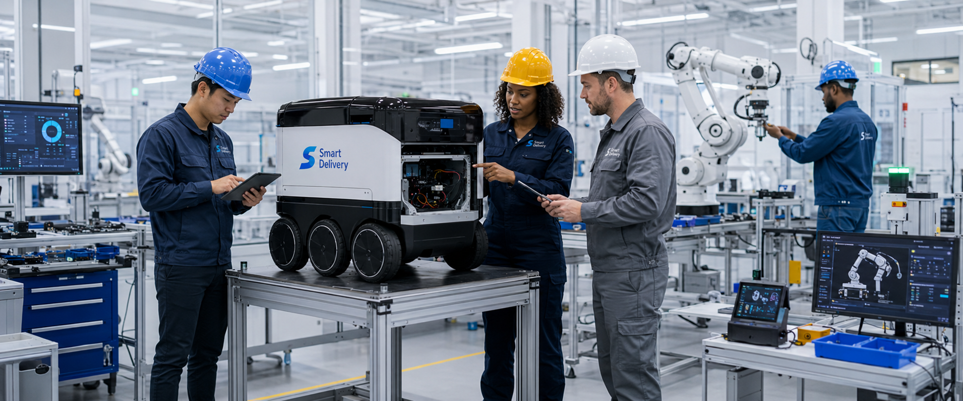 Smart Delivery sensor calibration and function testing for a four-wheel delivery robot